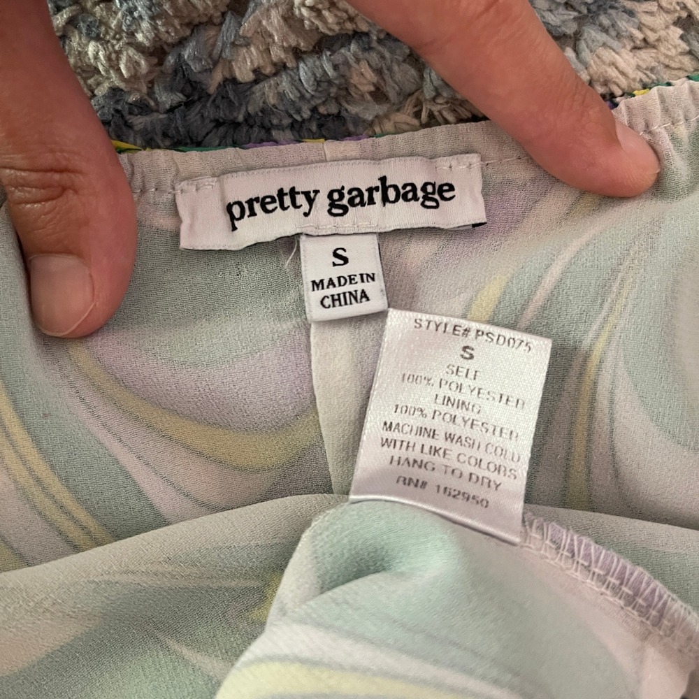 Pretty Garbage Green Psychedelic Swirl Cowl Neck Mini Dress Small PSD075 - Picture 5 of 6